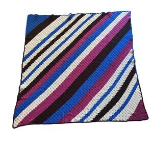 Vintage Afghan Crocheted  Hand Made  62 L x 62 W Blanket Vibrant colors